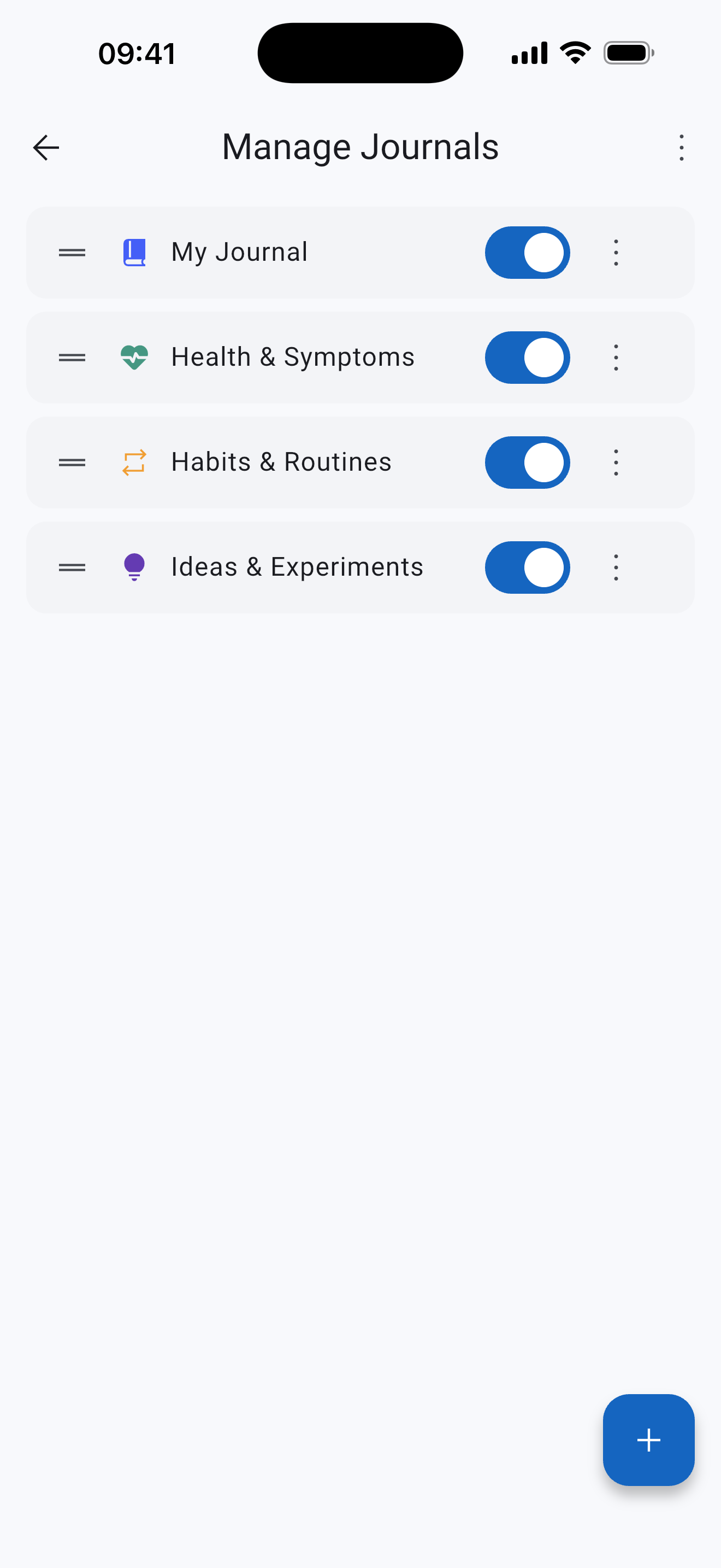 Four organized journals for journal, health, habits and ideas